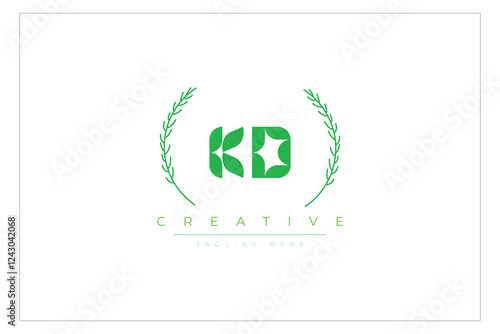 KD letters eco logo with leaf. Fresh nature and healthy leaf logo design. photo