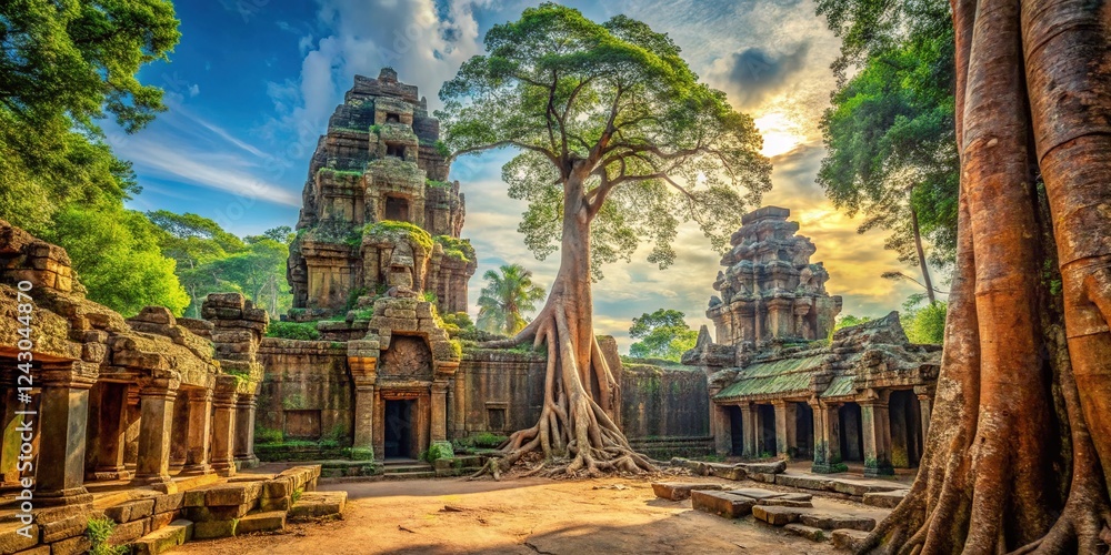 Obraz premium Impressive and Powerful Tall Trees in Preah Khan, Siem Reap, Cambodia