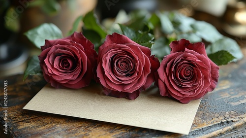 stocka textured surface features arranged roses and a blank card for romantic occasions and custom messages photo