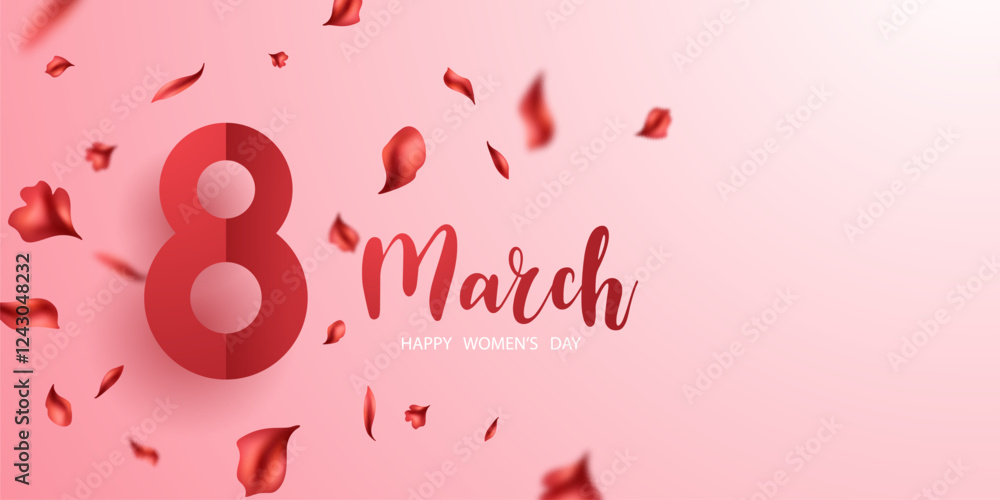 Women's Day poster or banner 8 March. Promotional and shopping template design for love and women's day concept. Women's Day poster or banner 8 March. Promotional and shopping template design for love and women's day concept.