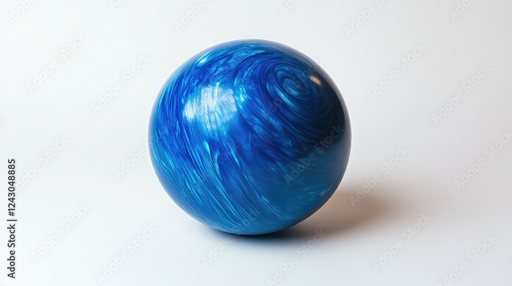 A bright blue bowling ball resting alone on a clean, white background, perfect for copy space. A bright blue bowling ball resting alone on a clean, white background, perfect for copy space.