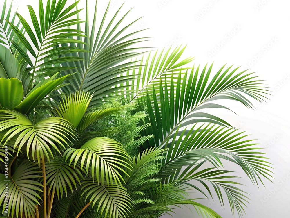 Fototapeta premium Realistic Palm Leaves Shrubs Corner on Transparent Background 3D Rendering PNG