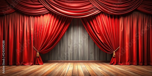 Red Stage Curtains Wooden Floor Vivid Pictures Sharp Bright Colors photo