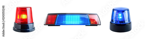 Police flashers siren set. Isolated on transparent background.