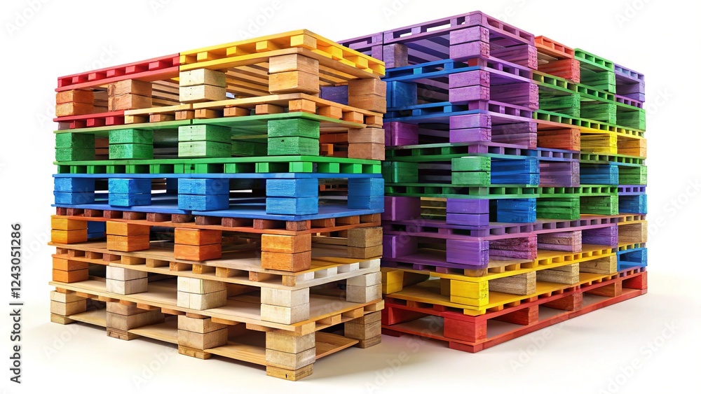 Stacks of Wooden Shipping Cargo Pallets Stacked