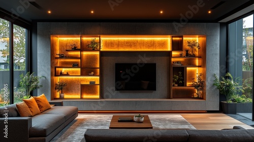 Wallpaper Mural Modern living room design urban apartment interior cozy ambiance Torontodigital.ca