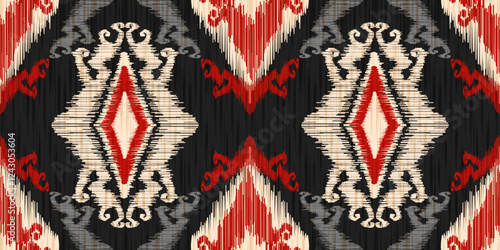 Ethnic ikat seamless pattern.beautiful pattern. floral embroidery, bohemian style, abstract flower art print. ethnic ikat abstract art. seamless fabric. ikat design for fabric, wallpaper, clothing.	
