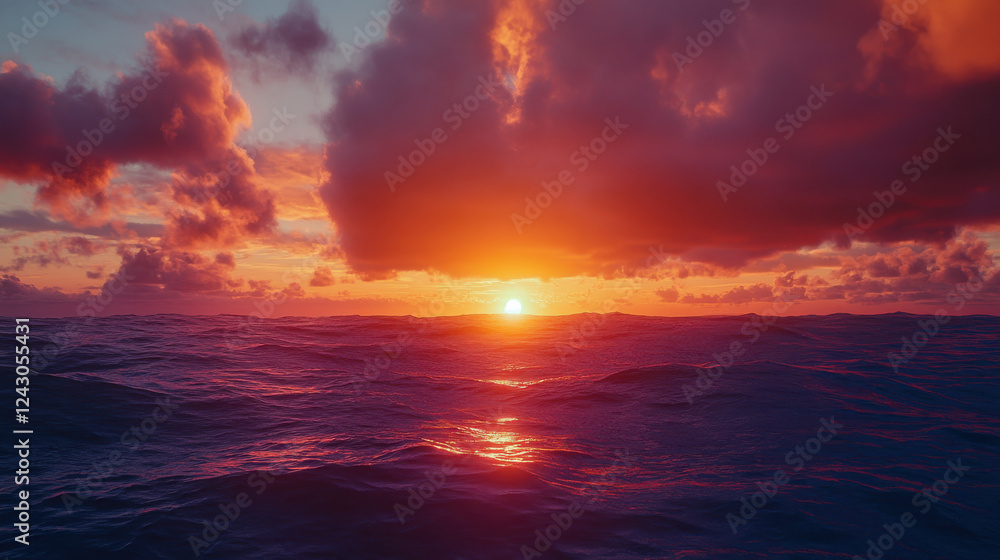 A mesmerizing coastal sunset, dramatic clouds illuminated by the last rays of sunlight, the ocean reflecting fiery oranges and deep blues A mesmerizing coastal sunset, dramatic clouds illuminated by the last rays of sunlight, the ocean reflecting fiery oranges and deep blues