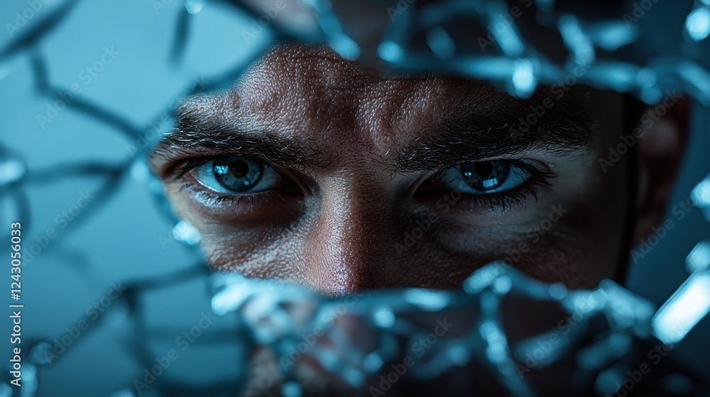 © Stock Media Labs - A close-up shot of a person's piercing eyes reflecting emotions through shattered glass, symbolizing vulnerability and introspection. © Stock Media Labs - A close-up shot of a person's piercing eyes reflecting emotions through shattered glass, symbolizing vulnerability and introspection.