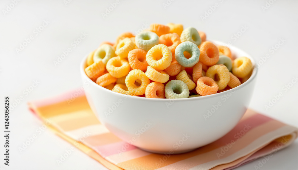 Colorful Cereal Rings in Bowl Breakfast Food Colorful Cereal Rings in Bowl Breakfast Food
