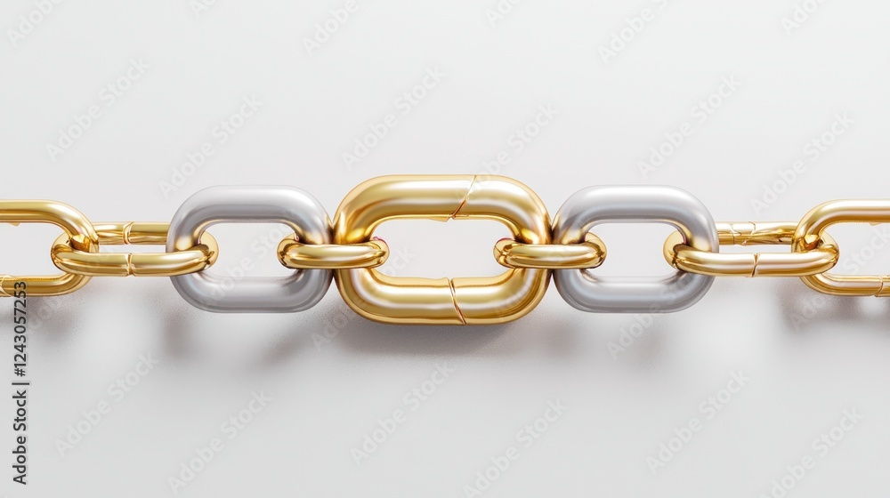 Obraz premium Gold and Silver Chain Links on White Background