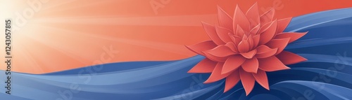 Wallpaper Mural Vibrant red flower rides a gentle blue wave, captivating contrast of nature's beauty Torontodigital.ca
