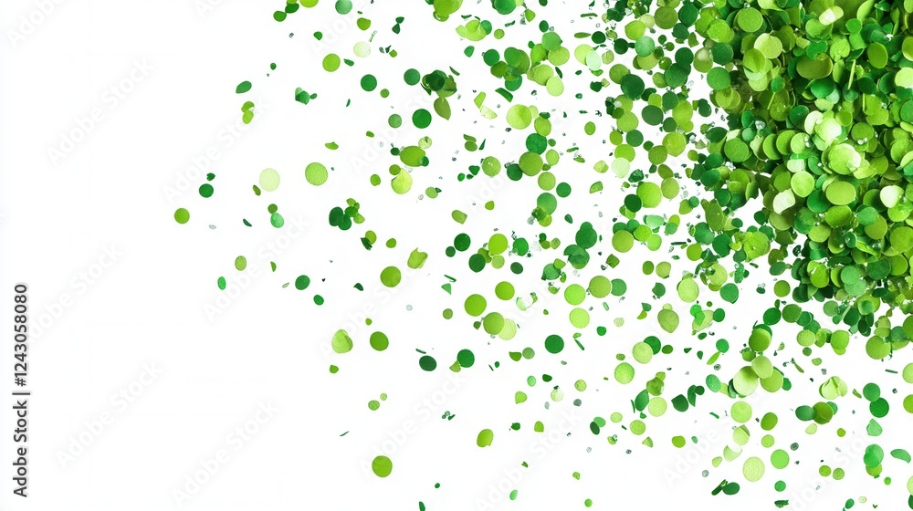 Green confetti sprinkles on a white background, playful decoration, vibrant design element, versatile for various creative projects Green confetti sprinkles on a white background, playful decoration, vibrant design element, versatile for various creative projects