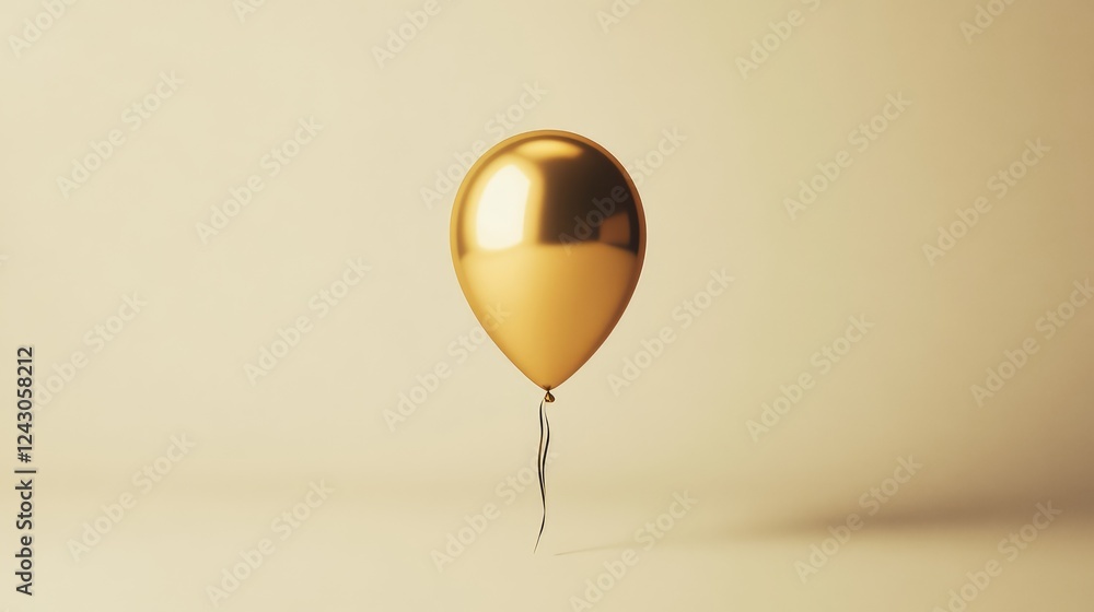Obraz premium A golden balloon gently floating in a neutral beige background, minimal and modern, perfect for luxury branding and promotions.