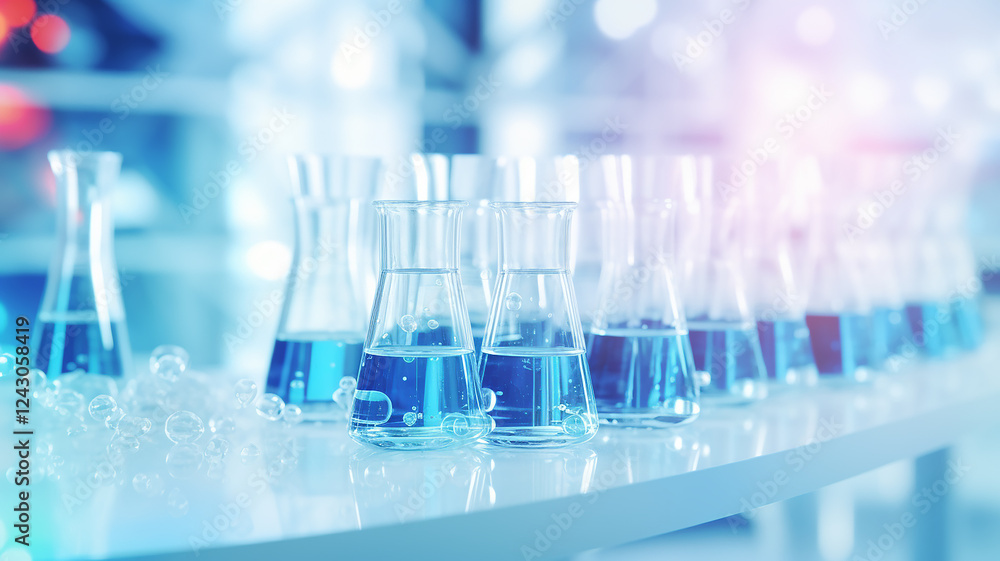 Chemistry laboratory background, a copy space with ampoules for chemical scientific experiments Chemistry laboratory background, a copy space with ampoules for chemical scientific experiments