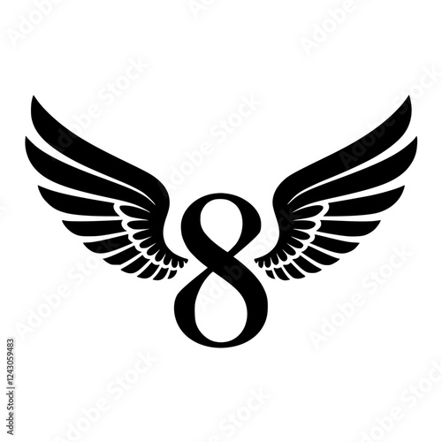 Winged Number 9 Black Logo Design, Black number 9 with symmetrical wings, creating a bold and stylish logo. Ideal for branding, aviation, completion, sports, or business identity.  
  
