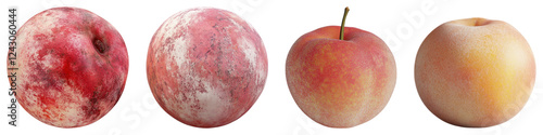 Peach isolated on transparent background, PNG, Set of