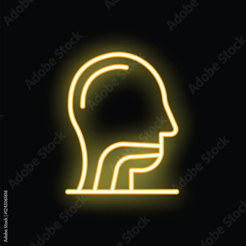 Yellow neon sign of a human head representing an ent doctor, on a black background
