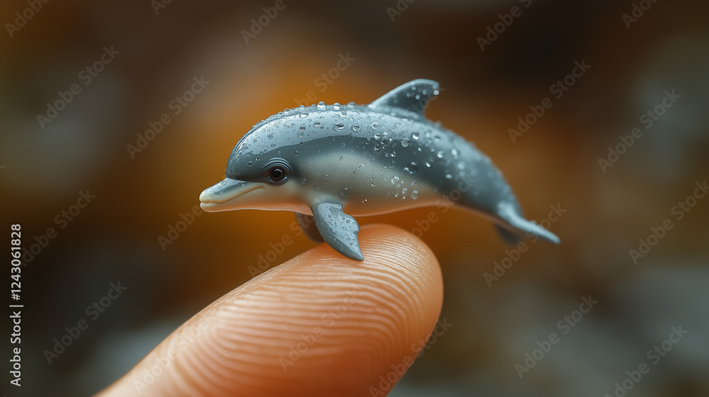 Fototapeta premium Tiny Dolphin Figurine Balanced on a Fingertip