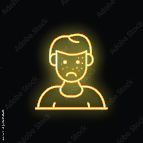Neon sign showing a young man suffering from problematic skin with acne showing on his face