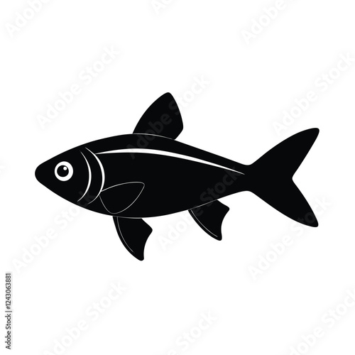 Rummy Nose Tetra Silhouette Vector Art and Rummy Nose Tetra Black Design Illustration