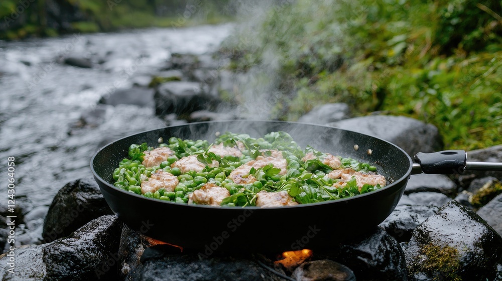 Riverbank cooking Campfire meal prep Riverbank cooking Campfire meal prep