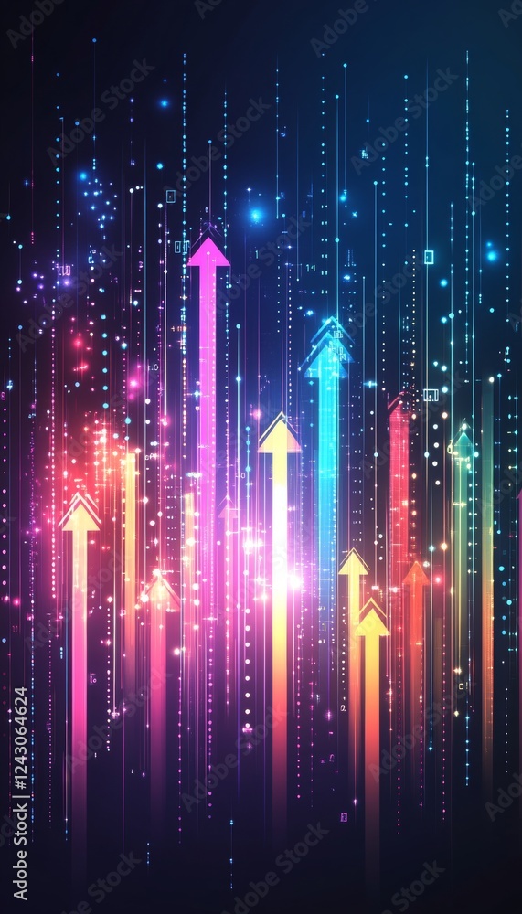 Financial Data Representation, Graphic with Upward Lines, Connecting Data Markers, Arrows Financial Data Representation, Graphic with Upward Lines, Connecting Data Markers, Arrows
