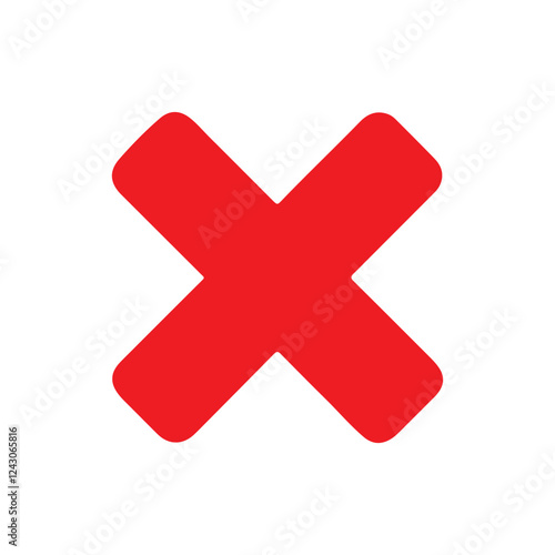 Big red cross icon. Red x wrong sign vector flat illustration design on white background.