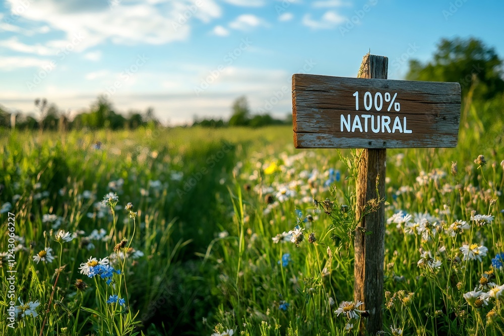 Serene meadow with 100 percent natural signage Serene meadow with 100 percent natural signage