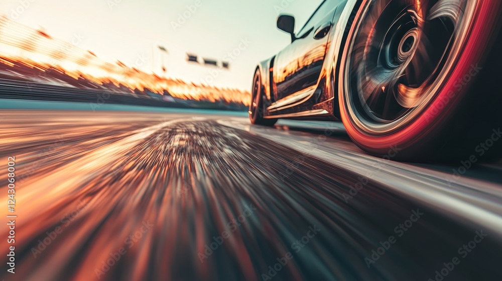 A vivid image of a highway leading to a spectacular, multi-colored sunset, featuring a striking light burst that accentuates speed and forward-thinking travel