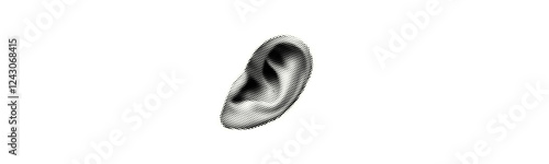 human ear isolated on white background retro grunge halftone dotted texture vintage magazine style collage element for mixed media design crazy punk pop art
