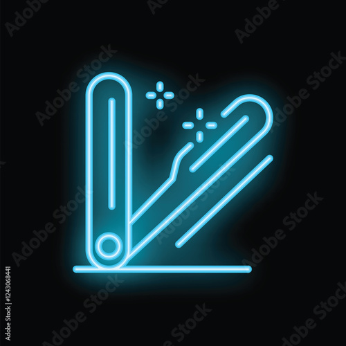 Blue glowing neon icon of multitool pliers on a black background representing diy and maintenance concepts