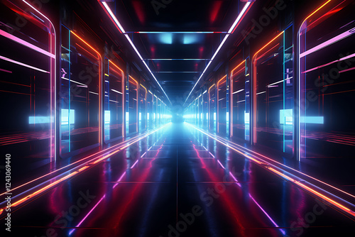 Wallpaper Mural Neon Corridor  Futuristic Cyberpunk Aesthetic and Dystopian Atmosphere Torontodigital.ca