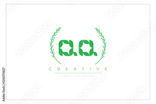 QQ letters eco logo with leaf. Fresh nature and healthy leaf logo design.