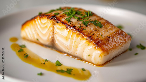 Lab-grown fish fillet on wh...