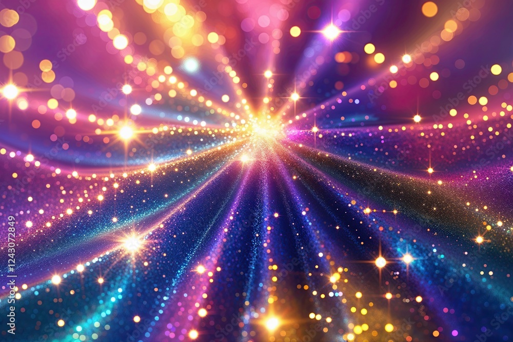 Fototapeta premium Vibrant Kaleidoscopic Gradient Canvas Texture with Sparkling Illumination and Shimmering Effects