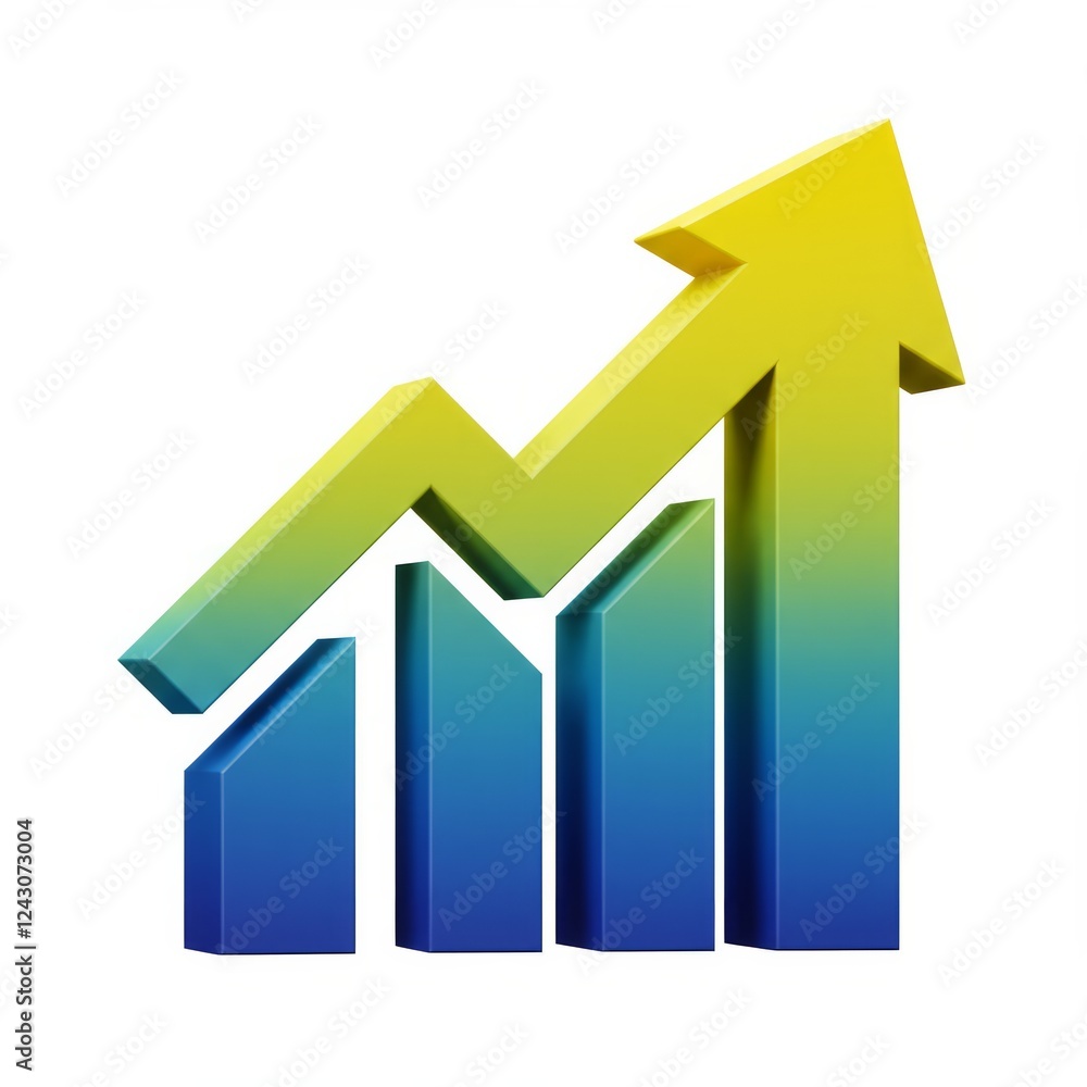 Upward Trending Graph: Illustrative 3D Render of Business Growth and Financial Success Upward Trending Graph: Illustrative 3D Render of Business Growth and Financial Success