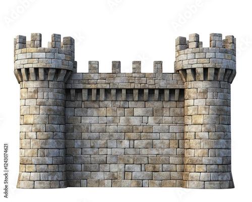 historic stone castle wall with towers, showcasing medieval architecture and sturdy construction. texture and details evoke sense of strength and history