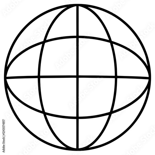 Vector image of a globe with latitude and longitude lines in a minimalist style and copies of resorts