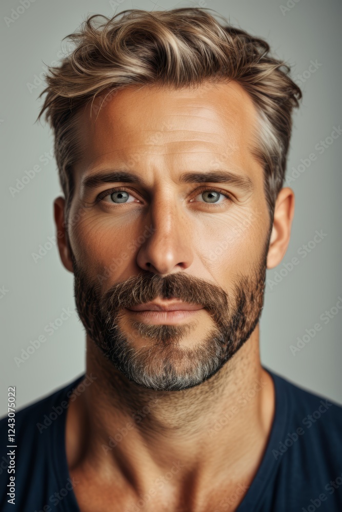 Obraz premium arafed man with a beard and a blue shirt looking at the camera