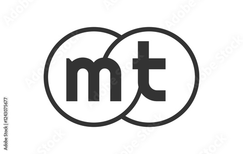 MT business company emblem with outline rounds and letters m t. Logo template of two merged circles for brand identity, logotype. Vector Infinity symbol