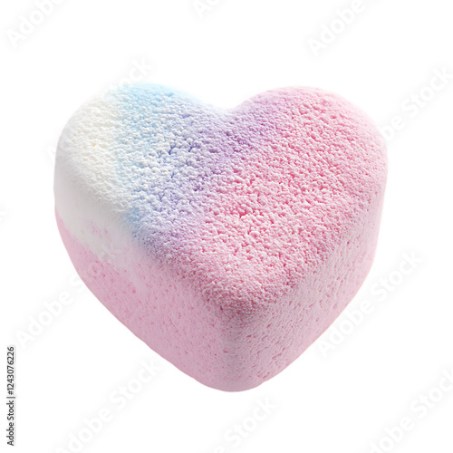 Heart-shaped marshmallow with soft texture and pastel color, isolated on white background