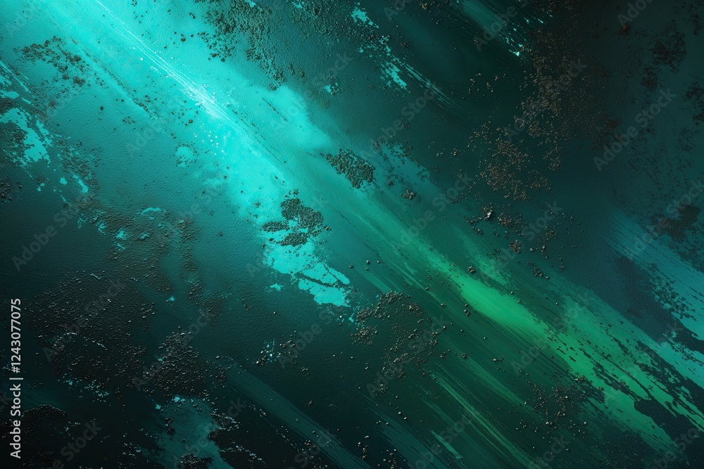 Obraz premium Deep Turquoise and Jungle Green Gradient Surface with Luminous Light Streaks and Gritty Texture for Dynamic Projects