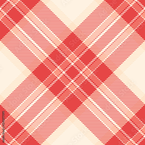 Warp check plaid background, spanish fabric seamless vector. Mature textile pattern texture tartan in red and old lace colors.