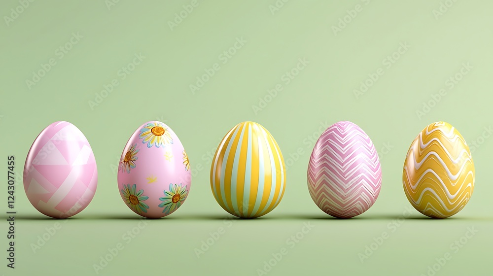 Fototapeta premium Easter day celebration with pastel tone easter eggs in a festive environment