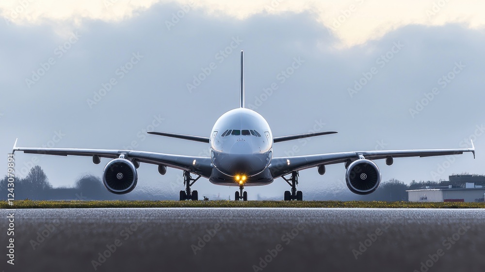 Naklejka premium Large White Airplane on Runway