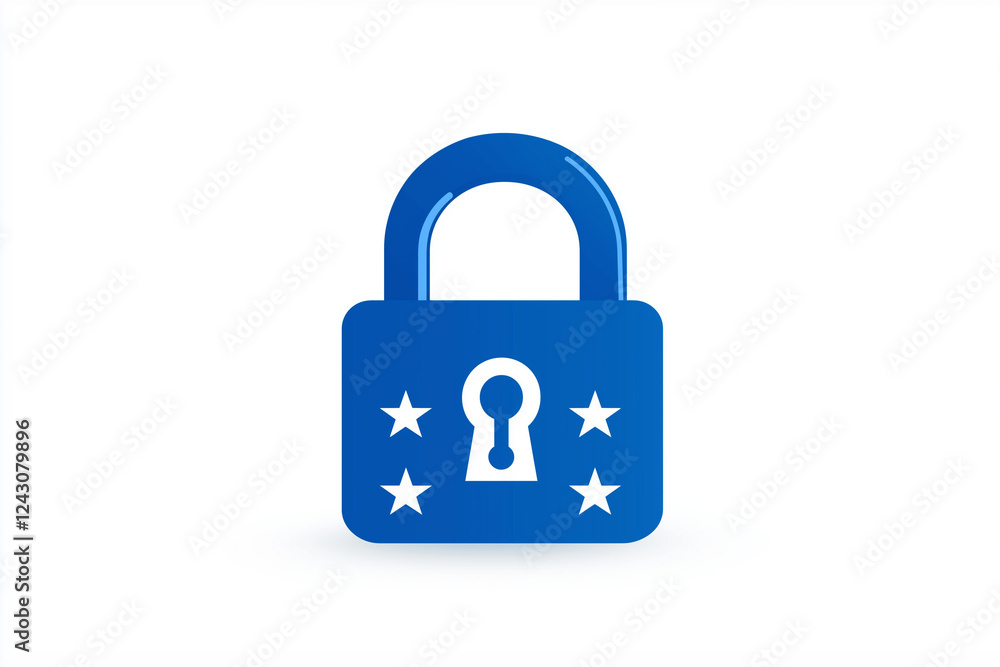 a password protection icon, with lock and stars, vector flat design, blue and white, isolated on white background a password protection icon, with lock and stars, vector flat design, blue and white, isolated on white background