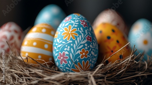 Easter day celebration with colorful easter eggs in pastel tones nest setting festive vibe