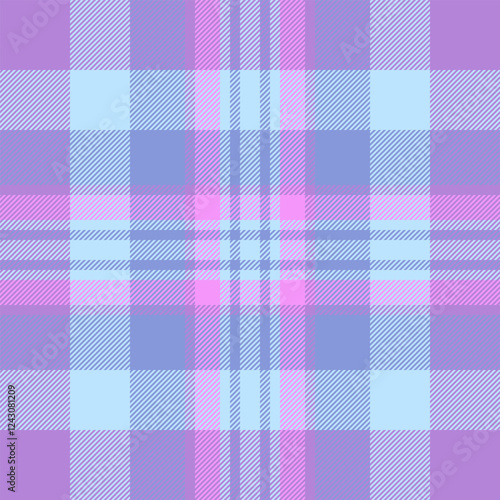 Display check pattern vector, sketch textile tartan seamless. Dreamy fabric texture plaid background in light and violet colors.