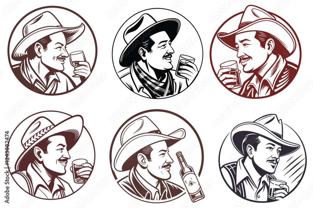 logo con el rostro de actor y cantante pedro infante line art vector design